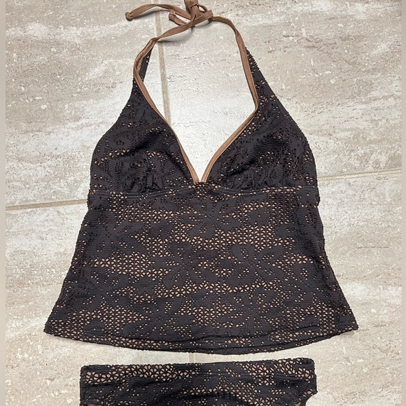 🤎🤎EUC-BALTEX BROWN CROCHET TANKINI 2 PIECE BATHING SUIT. SZ 10🤎🤎 - Picture 3 of 8